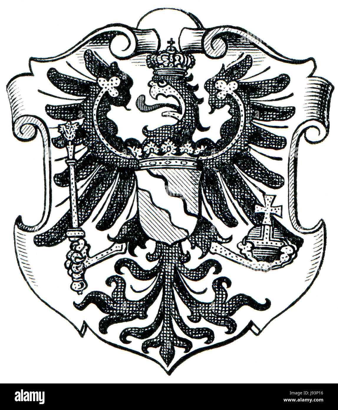 prussia, province, kingdom, engraving, rhineland, historical, antique, black, Stock Photo