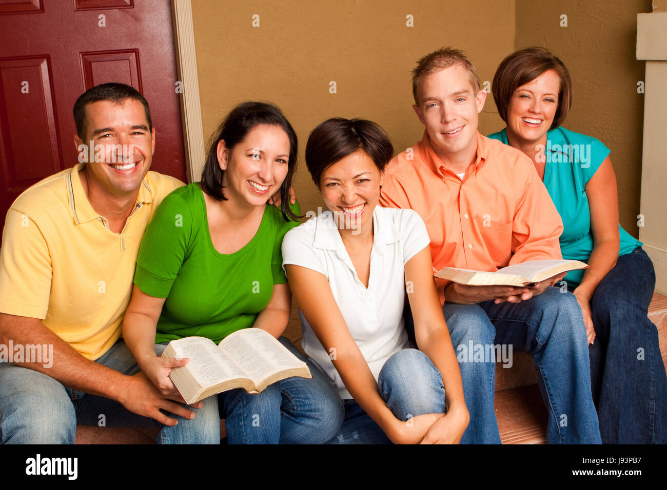 Small Group Bible Study. Multicultural small group. Stock Photo