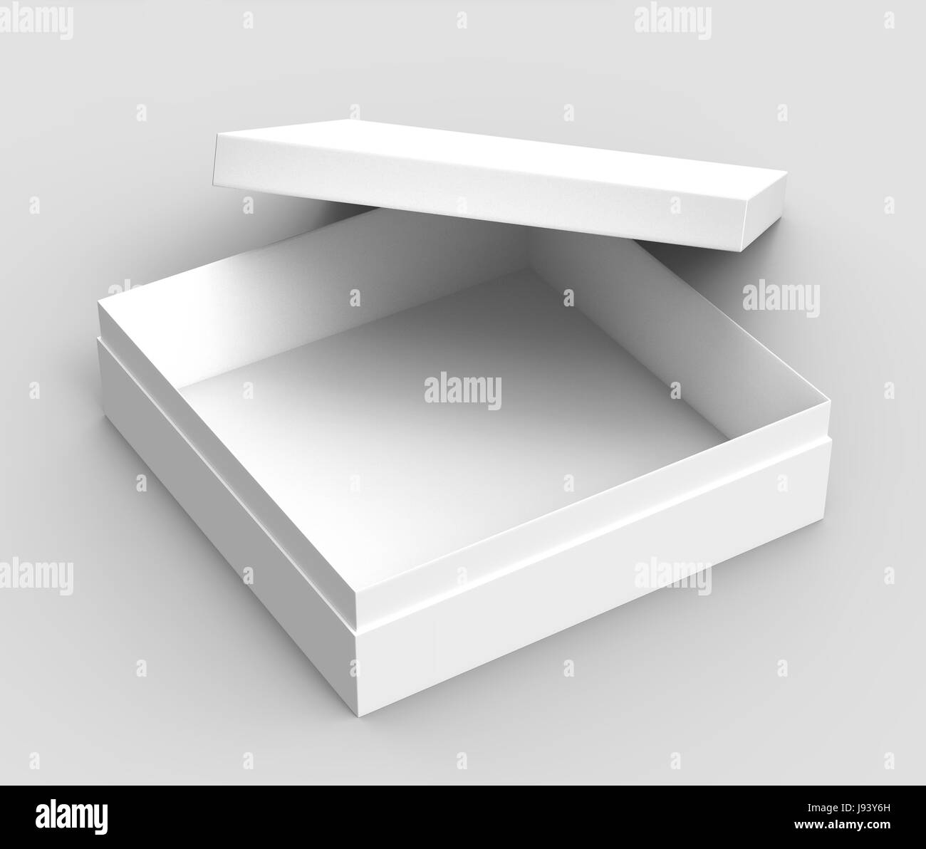 tilt white flat 3d rendering blank open box, isolated gray background ...
