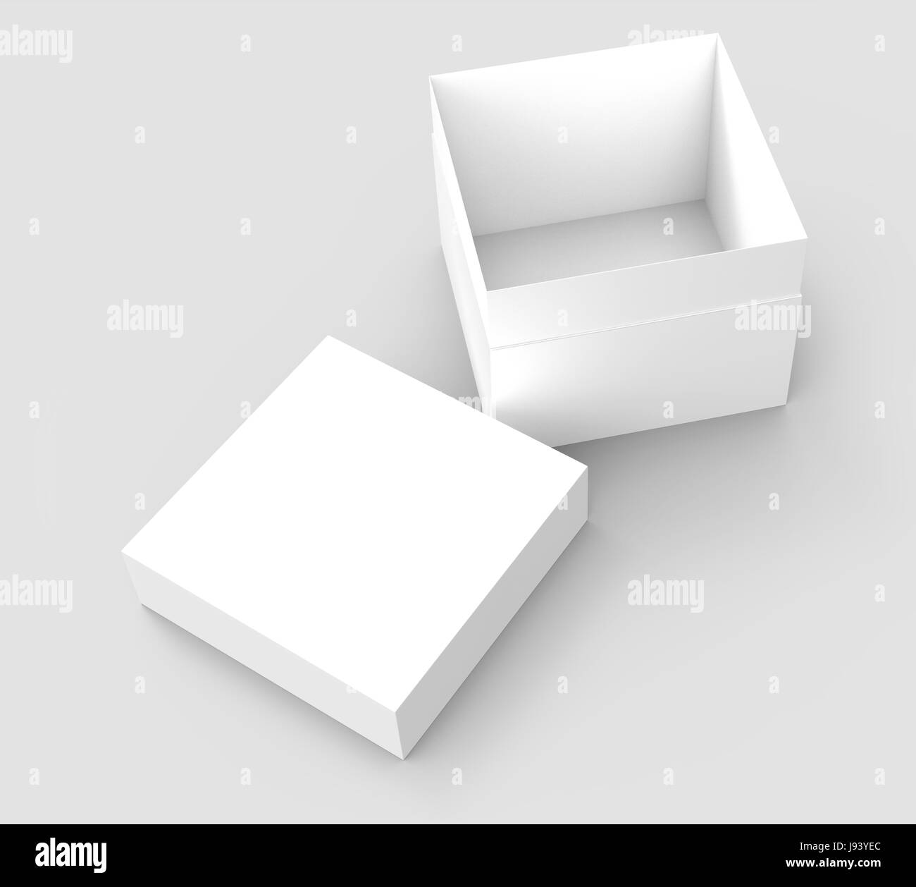 tilt white flat 3d rendering blank open box, isolated gray background ...