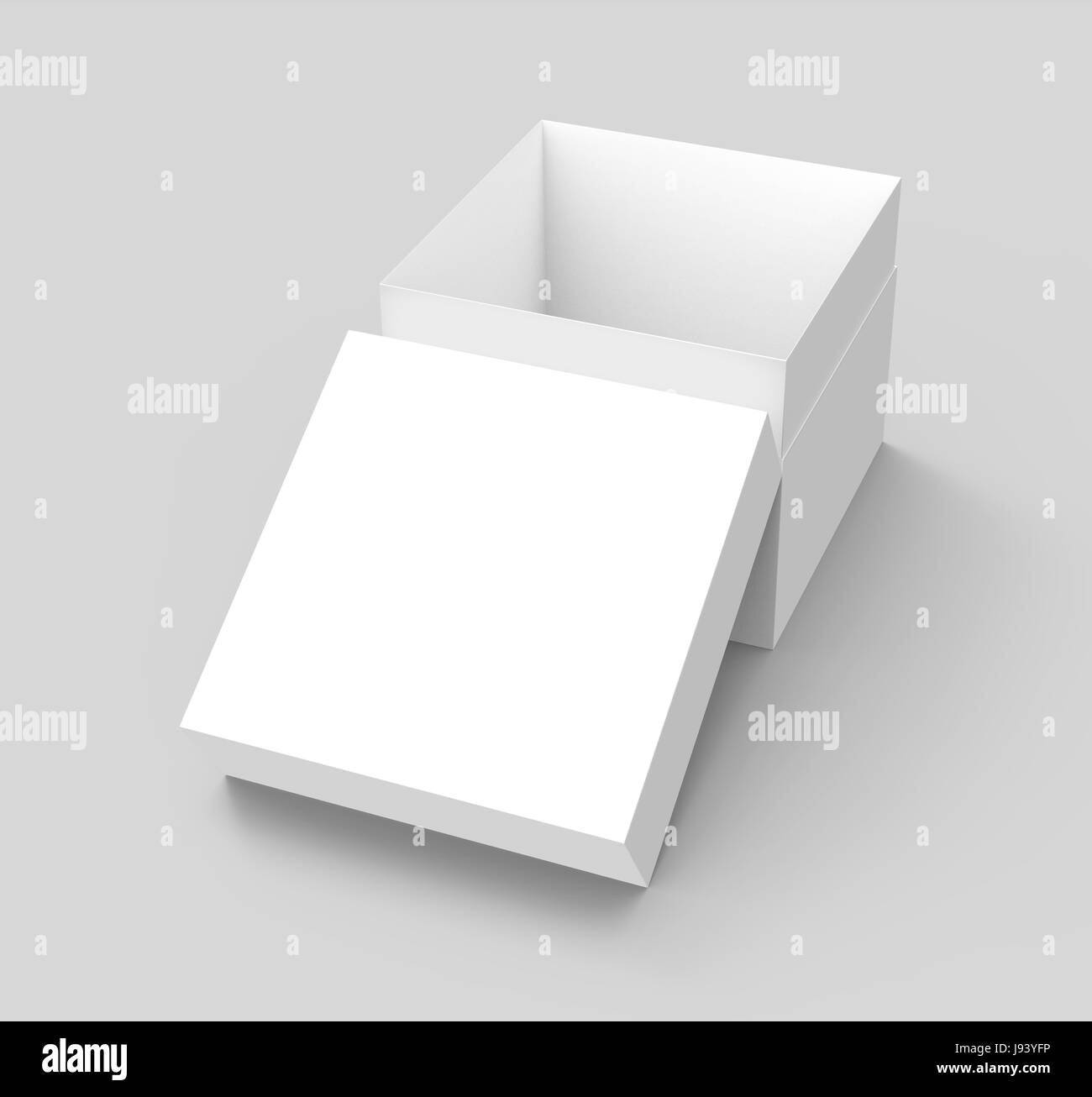 tilt white flat 3d rendering blank open box, isolated gray background ...