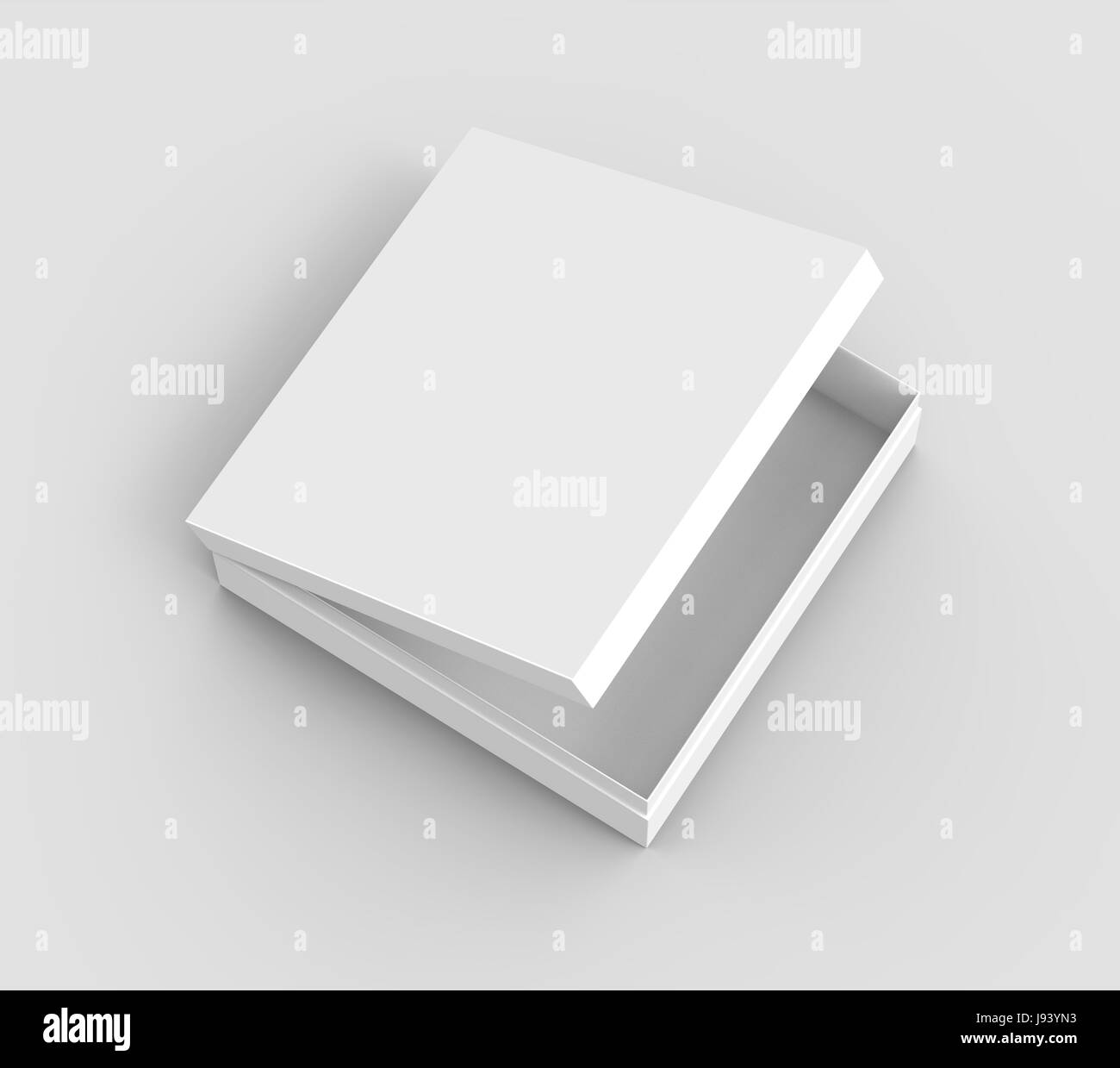 tilt white flat 3d rendering blank open box, isolated gray background ...