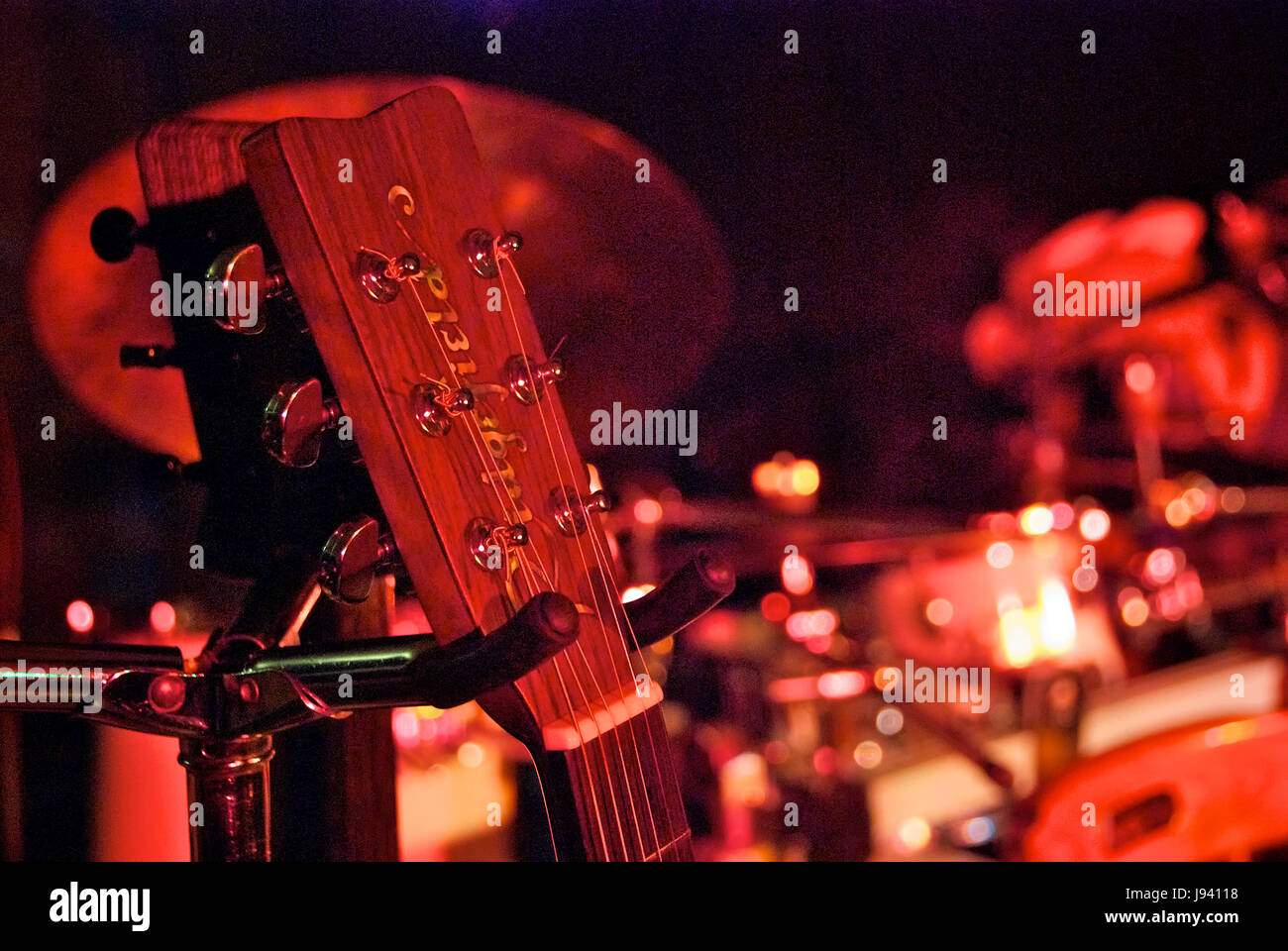 Band equipment on stage ready for a show Stock Photo Alamy