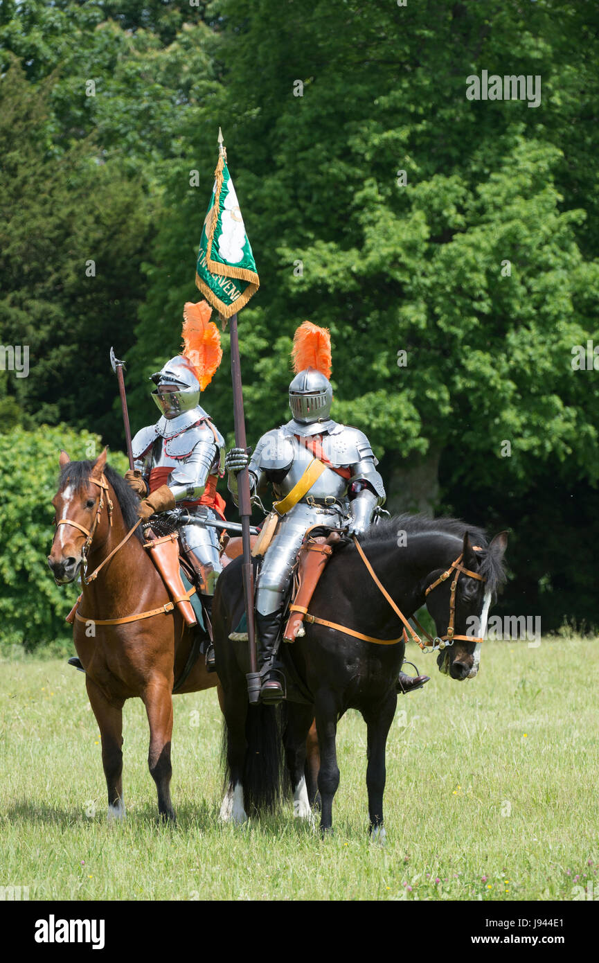 English civil war knights on horseback at a Sealed knot reenactment event. Charlton Park, Malmesbury, Wiltshire, UK Stock Photo