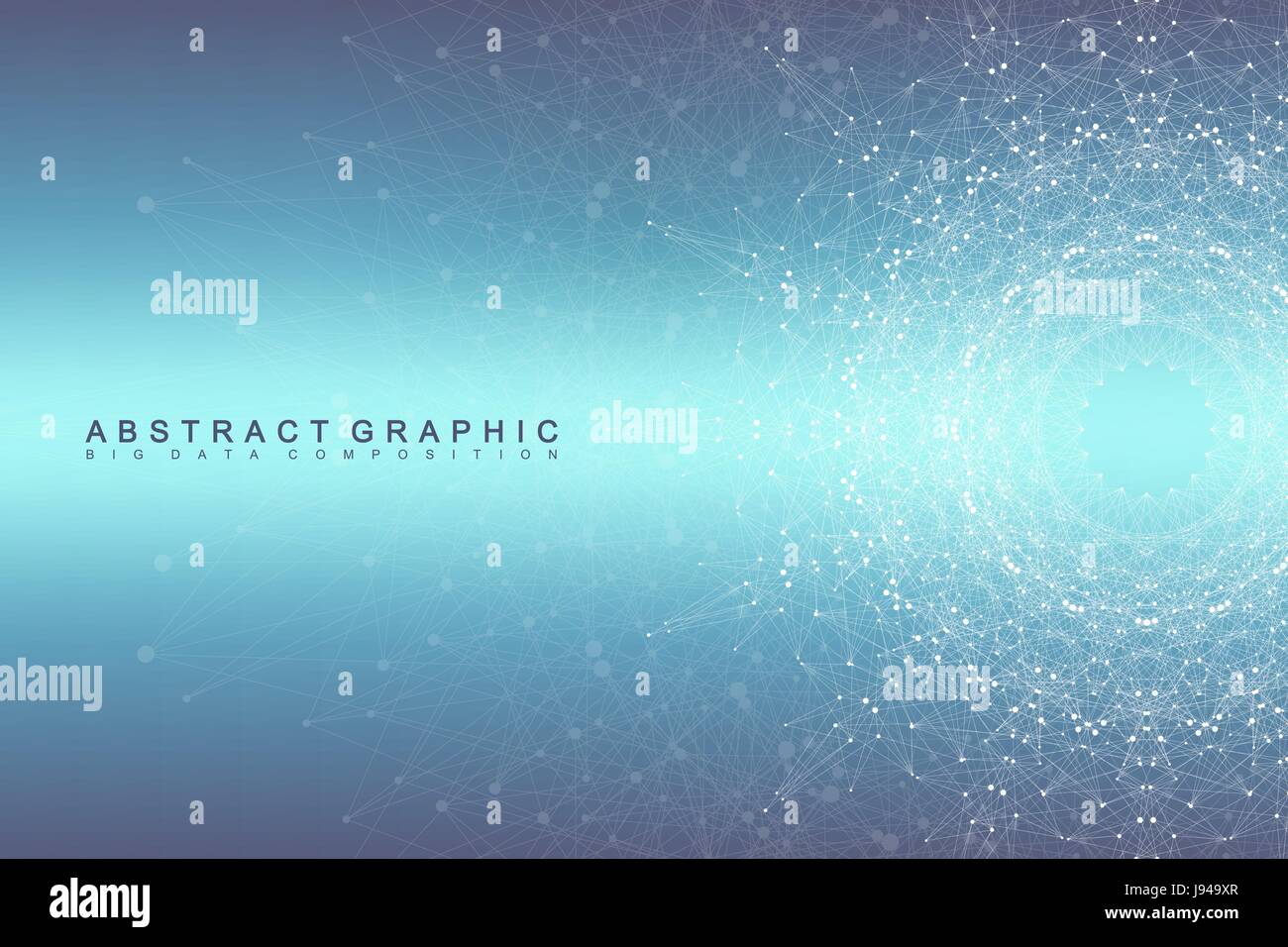 Graphic abstract background communication. Big data visualization. Connected lines with dots. Social networking. Illusion of depth and perspective. Vector illustration. Stock Vector