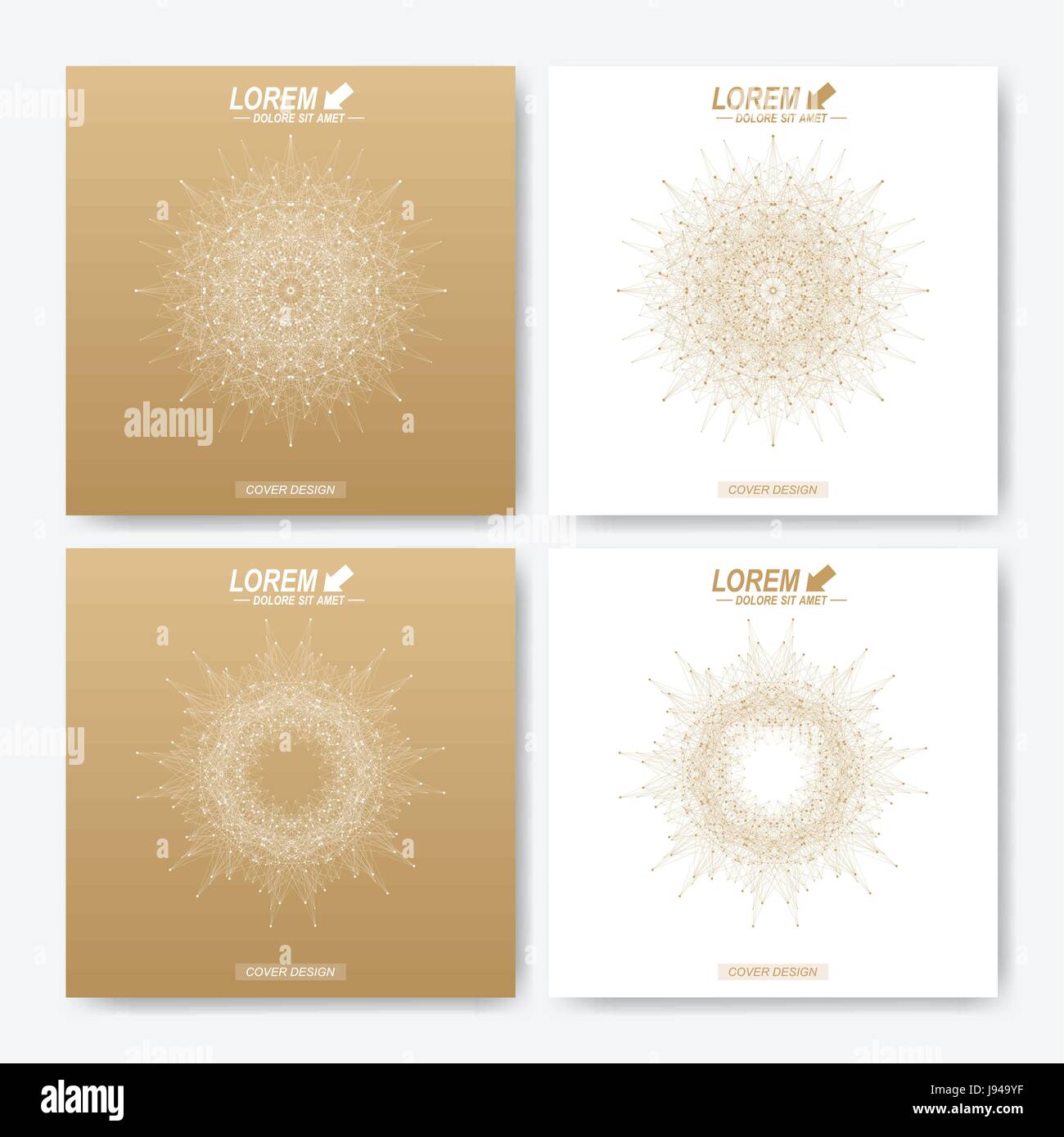 Modern vector template for square brochure, Leaflet, flyer, cover, magazine or annual report. Business, science, medicine and technology design book layout. Abstract presentation with golden mandala. Stock Vector