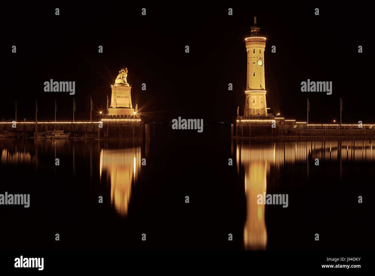the port of lindau at lake constance - germany - at night Stock Photo