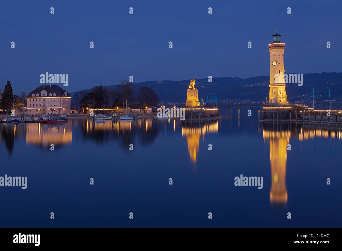 harbour in lindau am bodensee - germany - at the blue hour Stock Photo