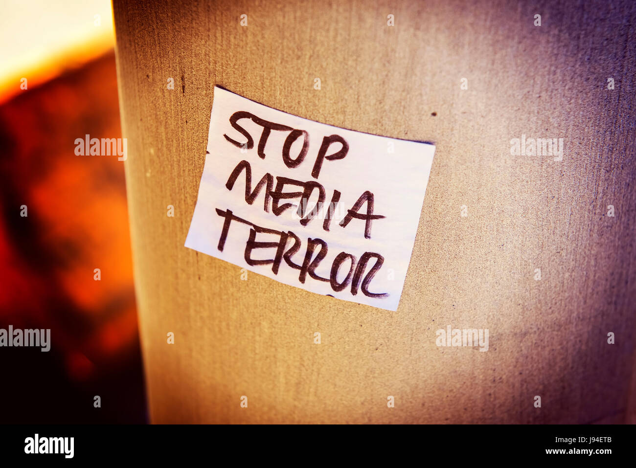 Stop media terror sticker in Hamburg, Germany Stock Photo