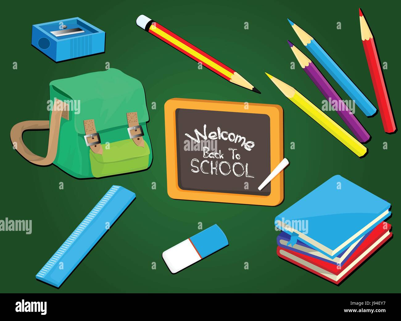 Welcome back to school with school supplies set, vector illustration ...