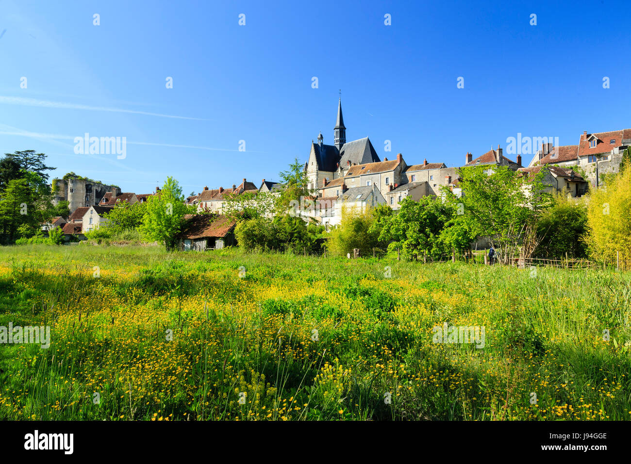 Indre et Loire, Montresor, labelled Les Plus Beaux Villages de France (The Most beautiful Villages of France), the village and the church Stock Photo