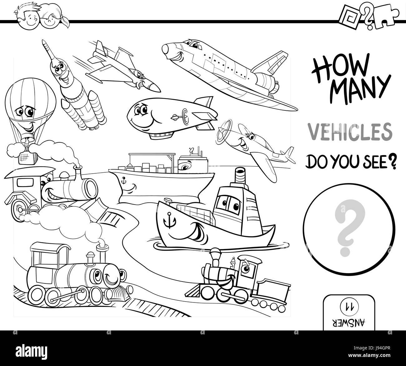 Black and White Cartoon Illustration of Educational Counting Game for ...