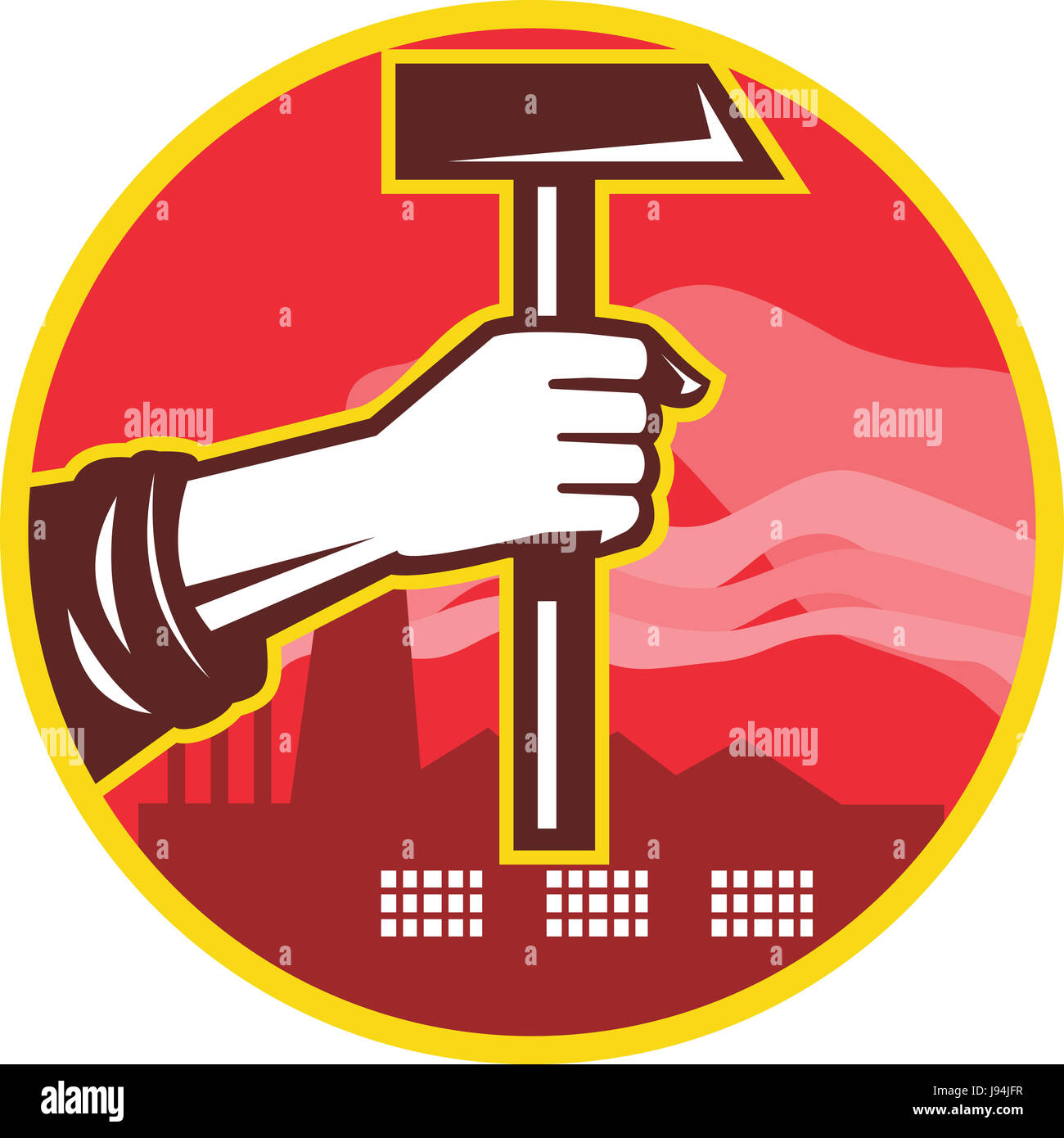 hand, industry, industrial, illustration, work, factory, retro ...