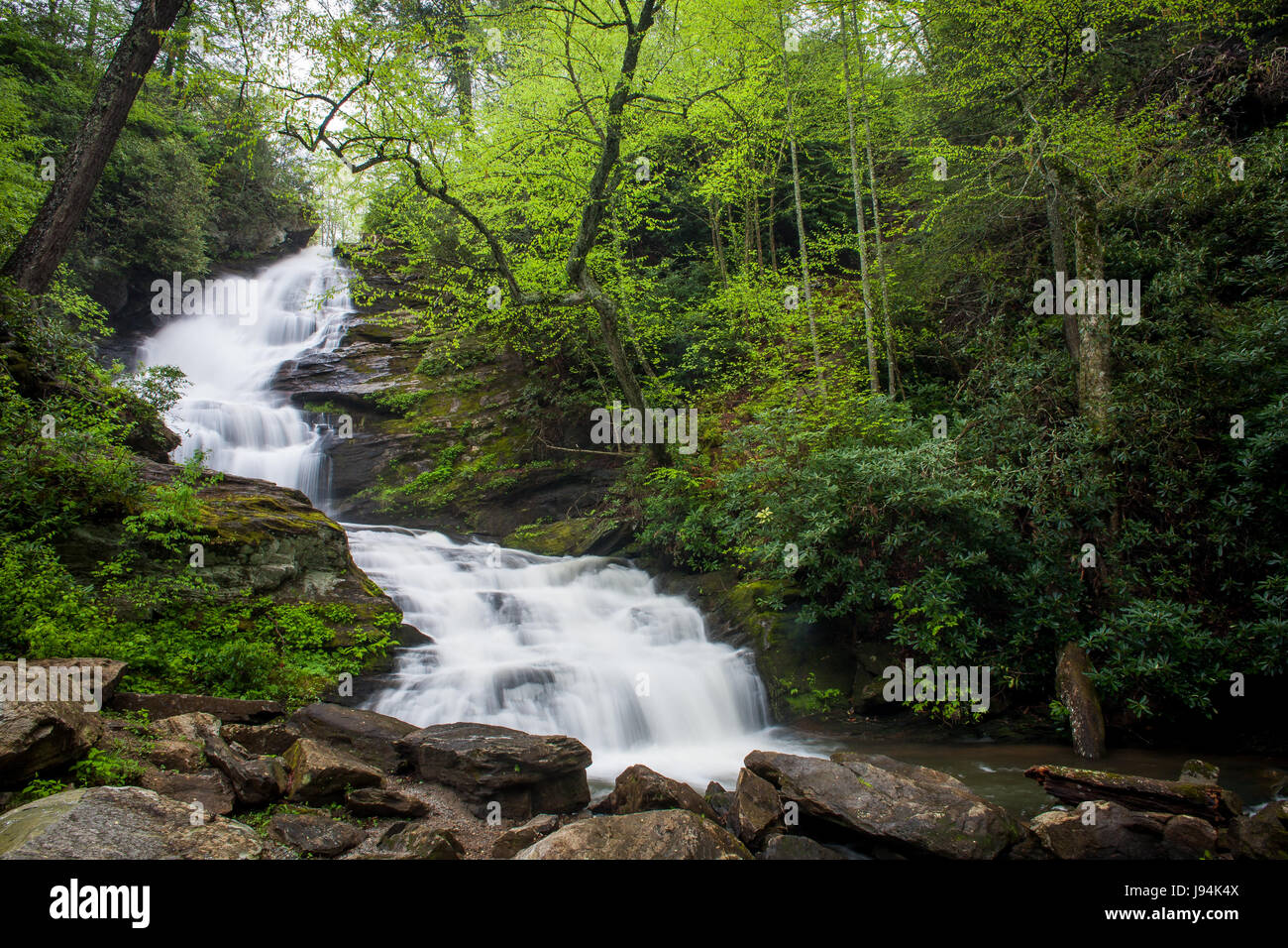 Mud Creek Falls is located in Sky Valley, GA which is the highest town in the state.  Mainly, it's a golf course on top of a mountain albeit it a very pretty one. Stock Photo