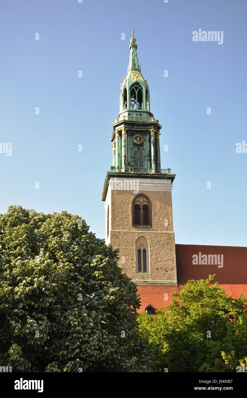 berlin, parish church, tower, green, heaven, paradise, location shot ...