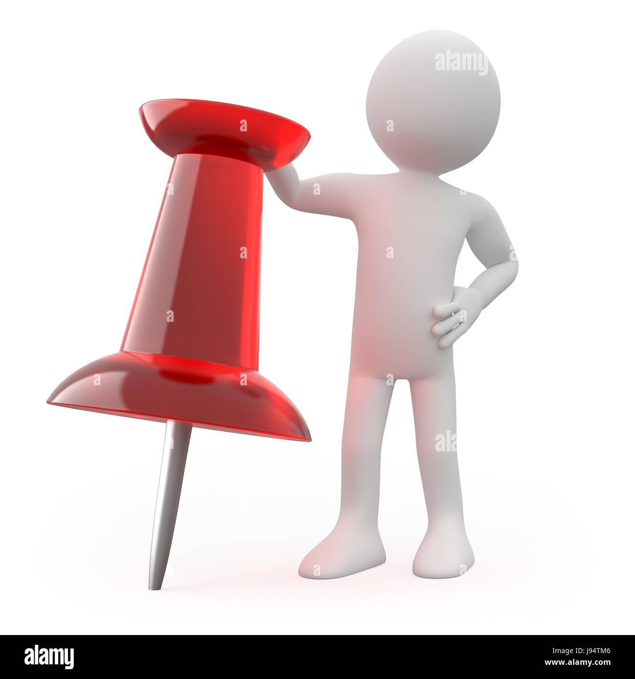isolated, person, metal, lean, pushpin, thumbtacks, character, push ...