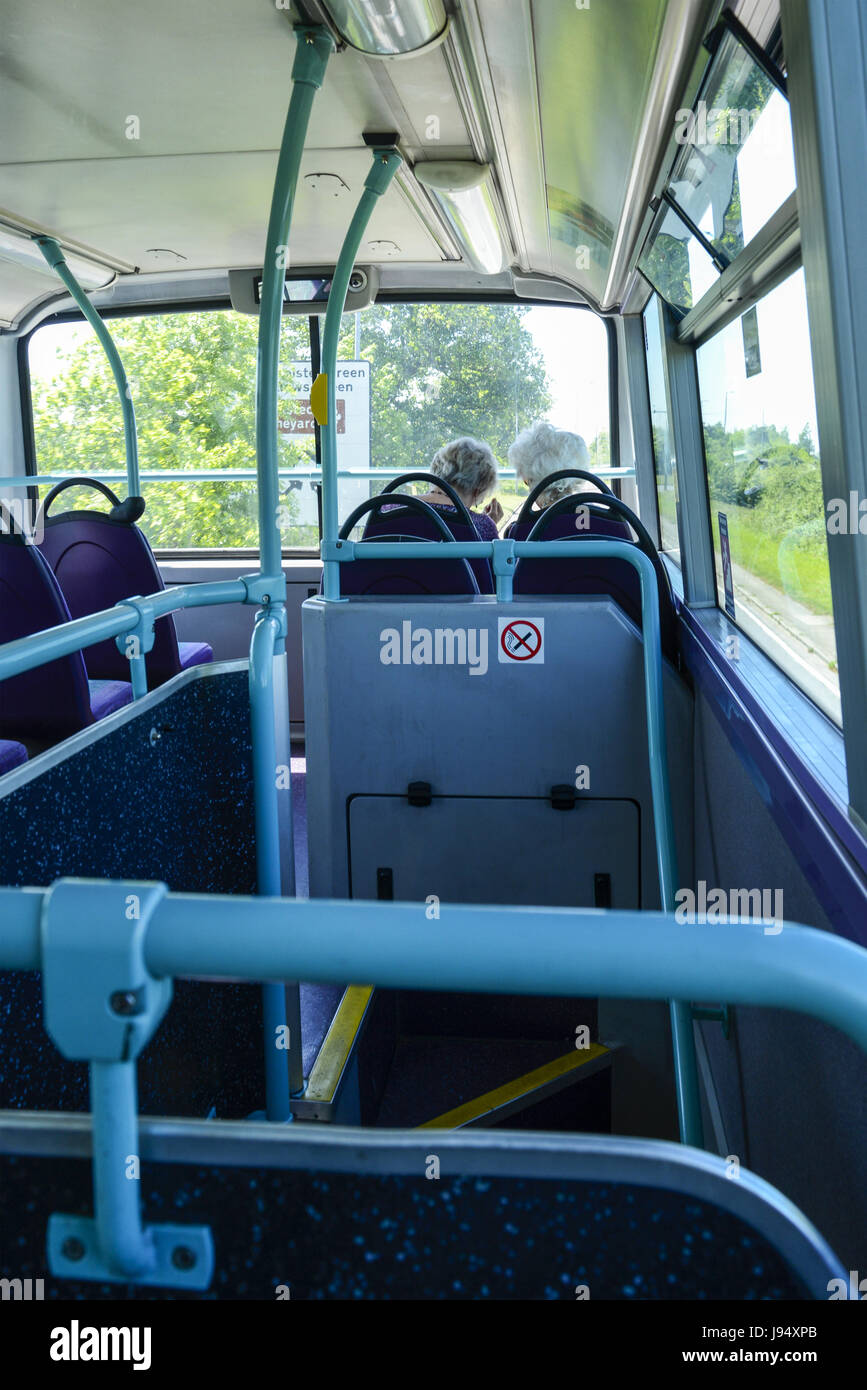 First Bus Essex - upstairs on a double-decker bus - route 70 Stock Photo