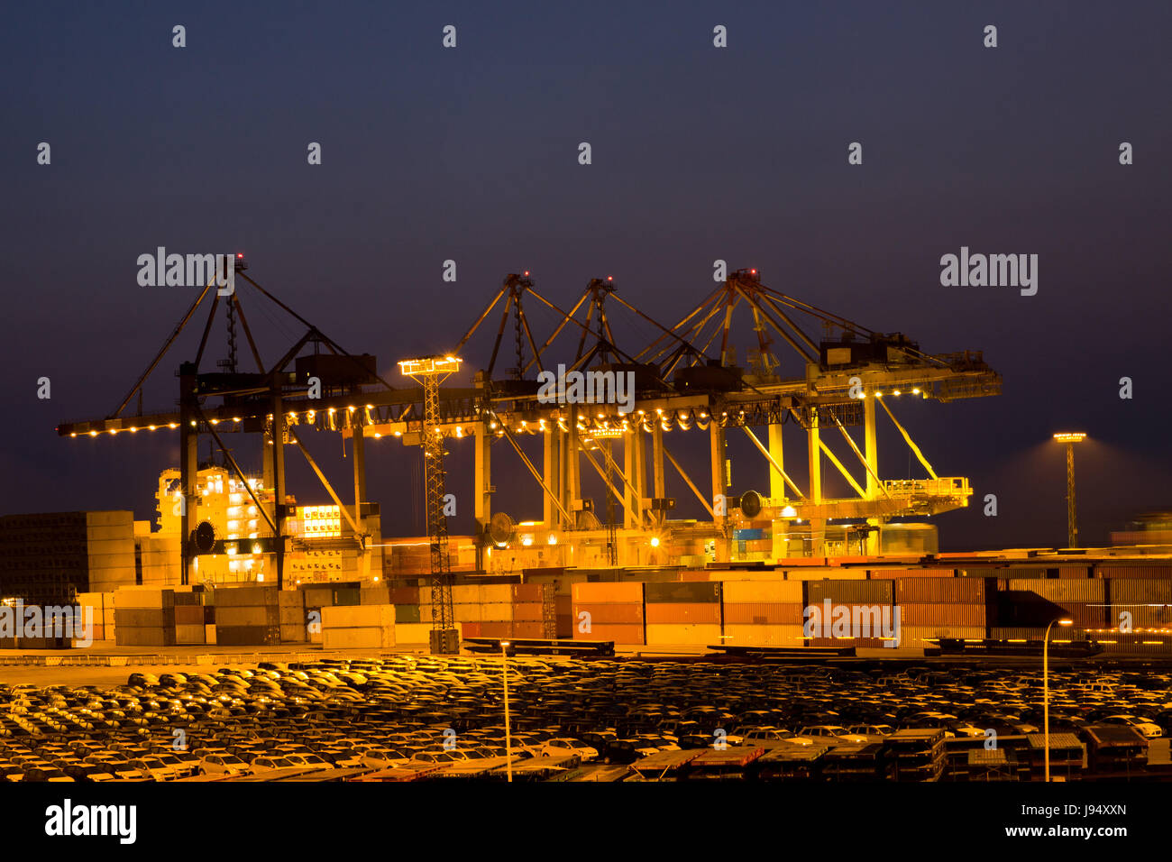 transport, terminal, container, containers, night photograph, harbor ...