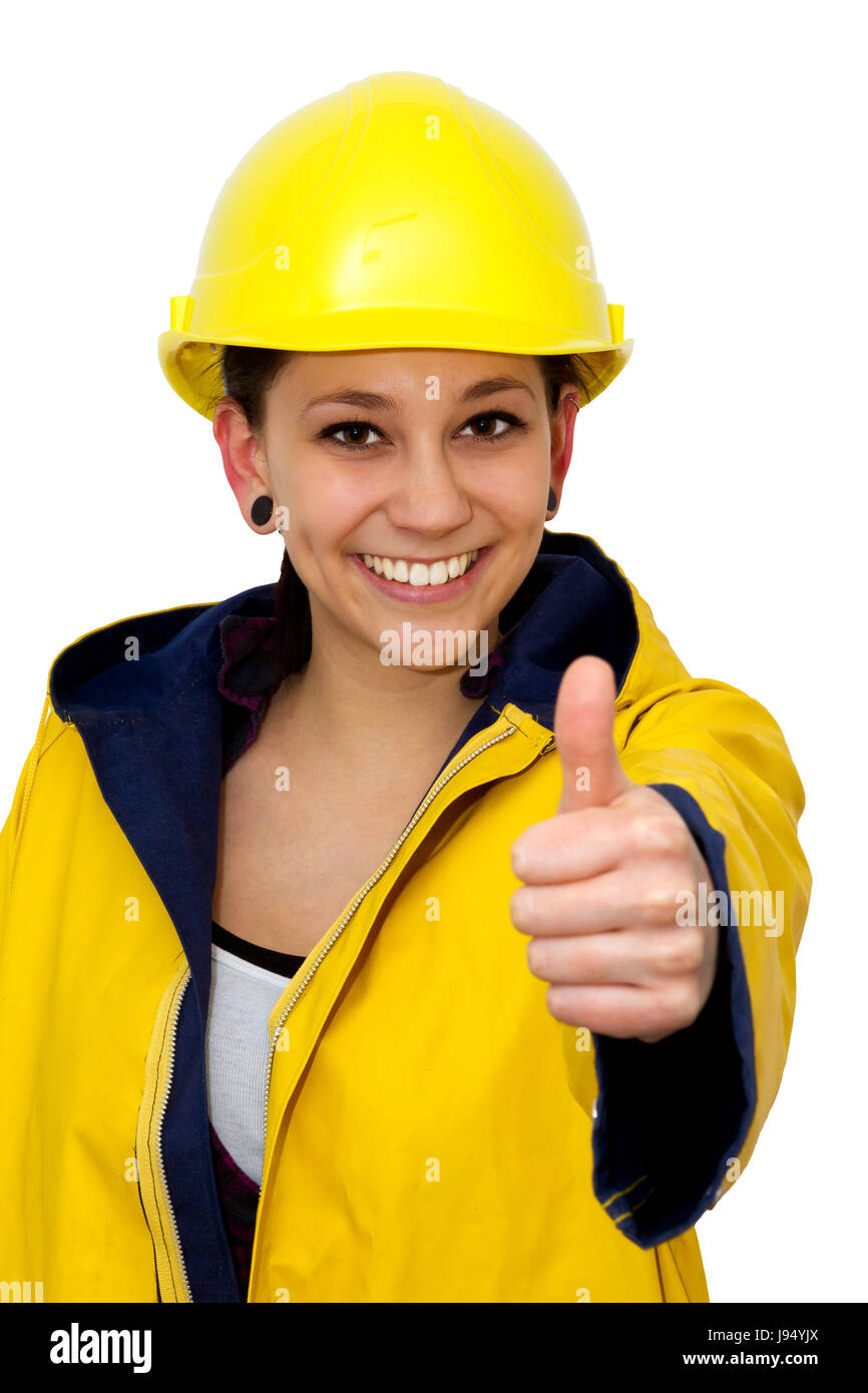 woman, upstairs, construction worker, architect, high pressure area, business Stock Photo