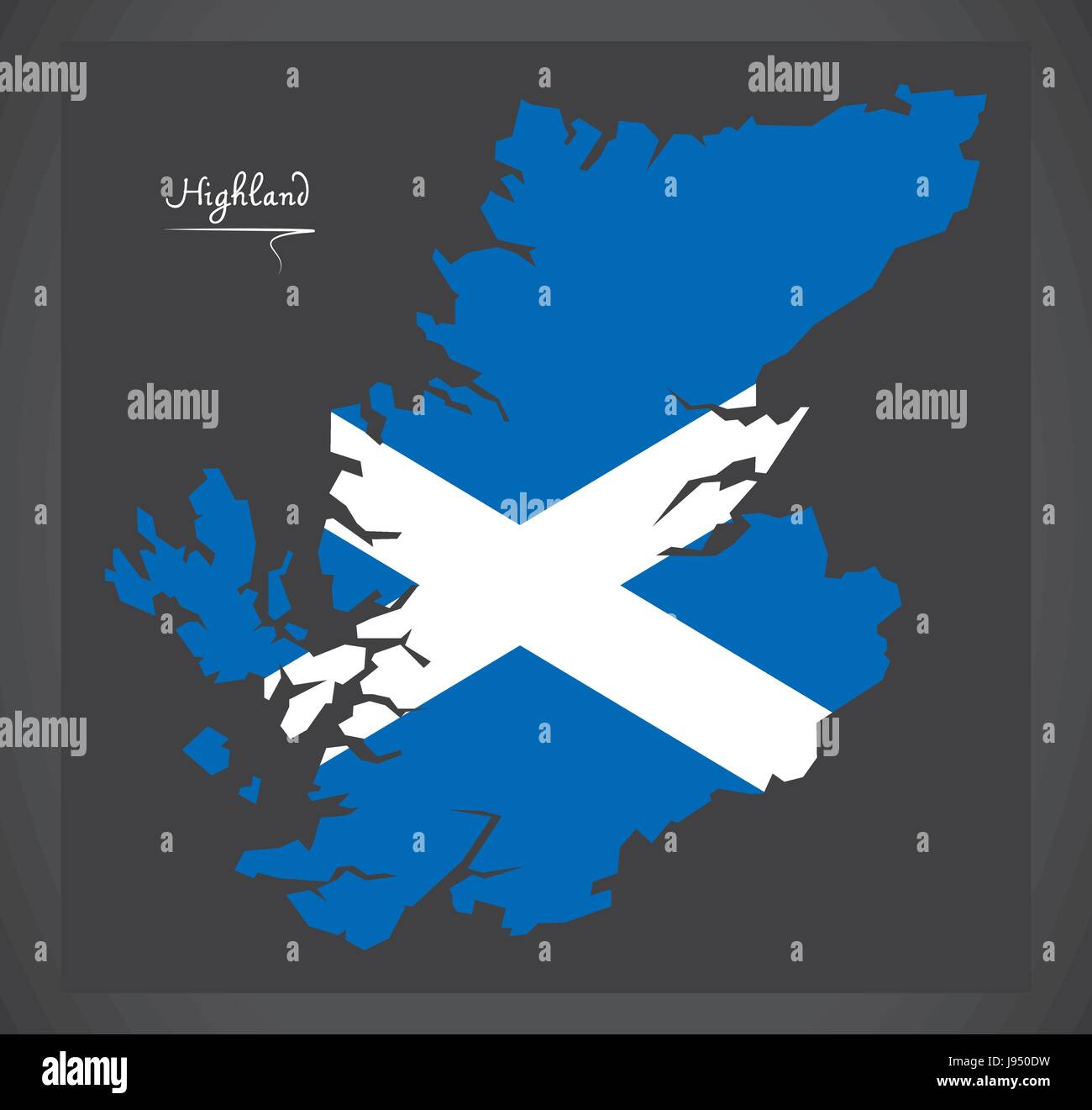 Highland of Scotland map with Scottish national flag illustration Stock Vector