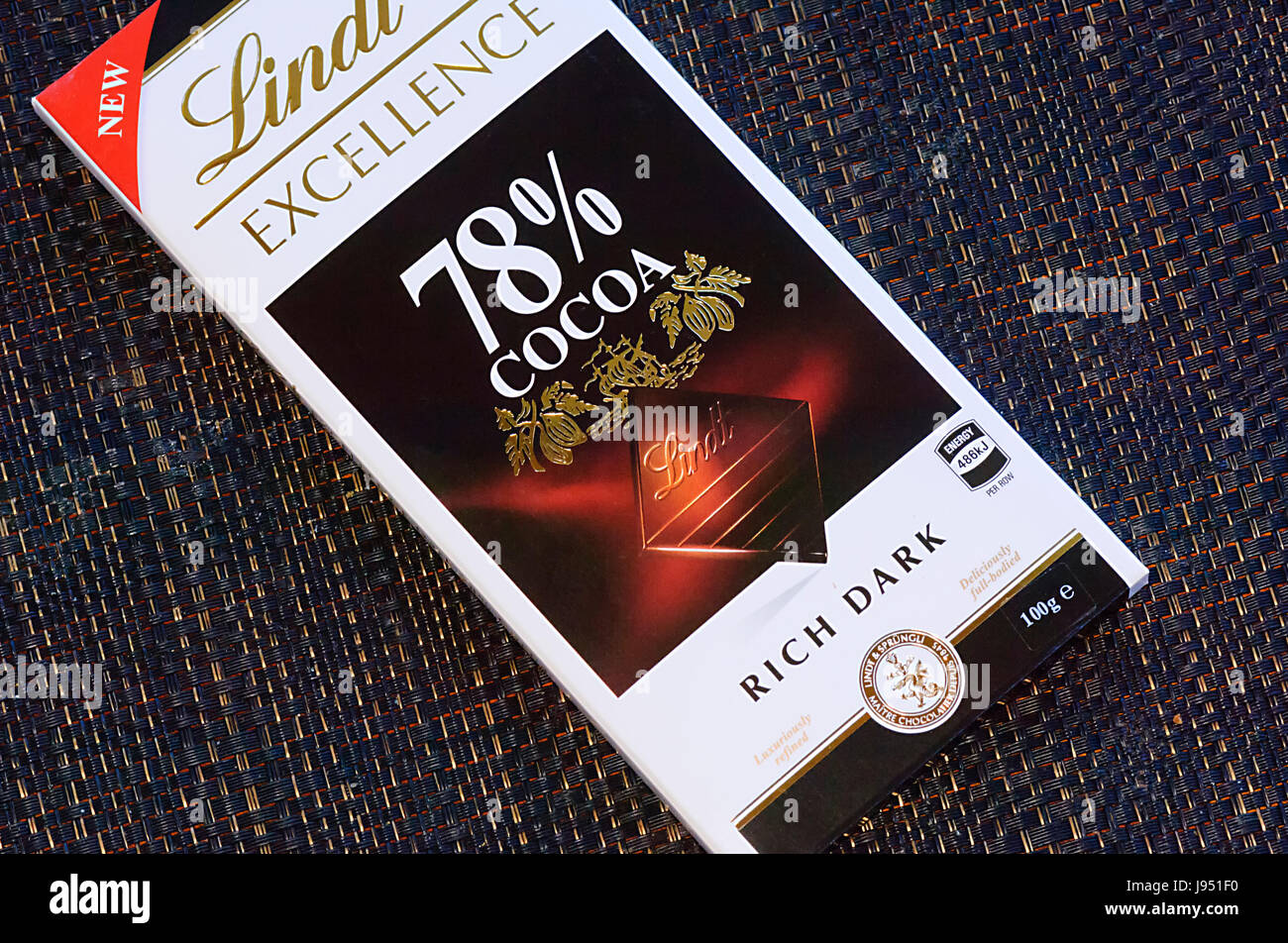 Bar of Lindt Excellence Rich Chocolate, 78% Cocoa, Australia Stock Photo
