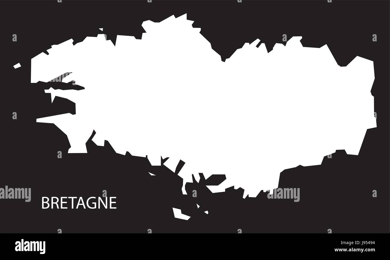 Bretagne France map black inverted silhouette illustration Stock Vector ...