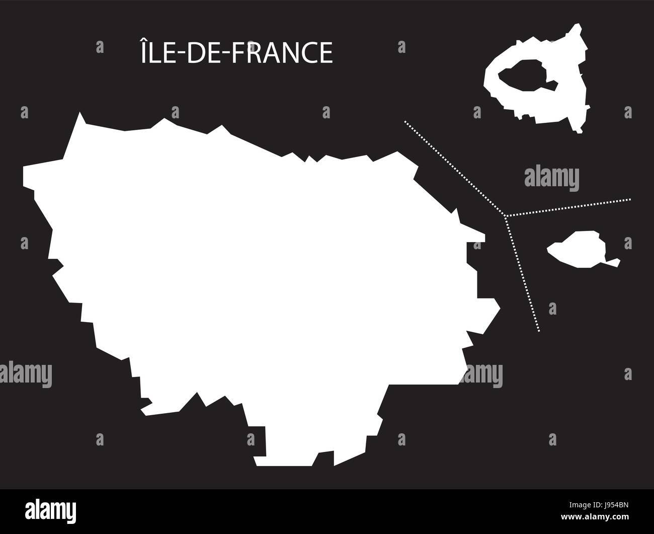 Ile-de-France France map black inverted silhouette illustration Stock Vector