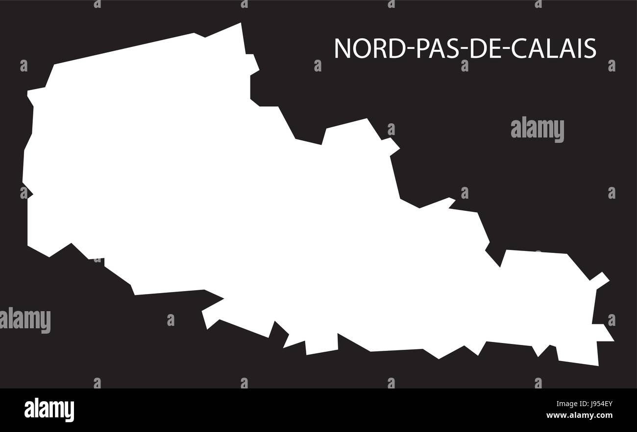 Nord-Pas-de-Calais France map black inverted silhouette illustration Stock Vector