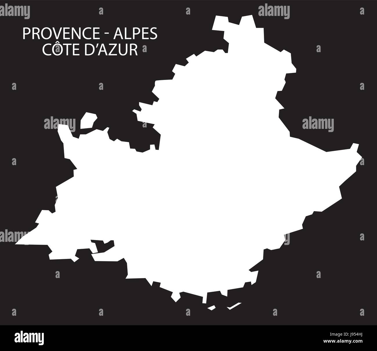 Provence - Alpes - Code D'Azur France map black inverted silhouette ...