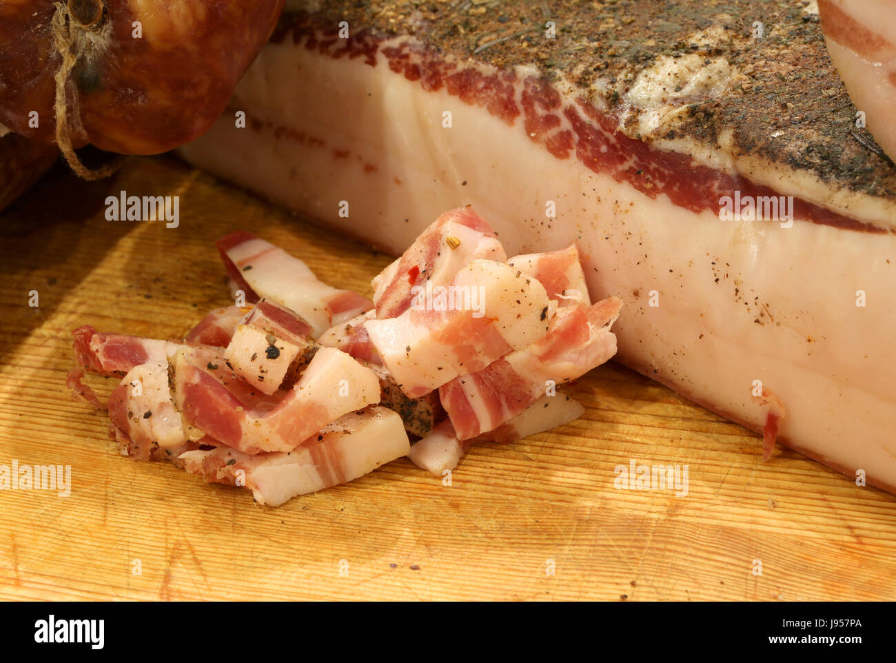 Pieces of colander lard called Lardo di Colonnata is a specialty of