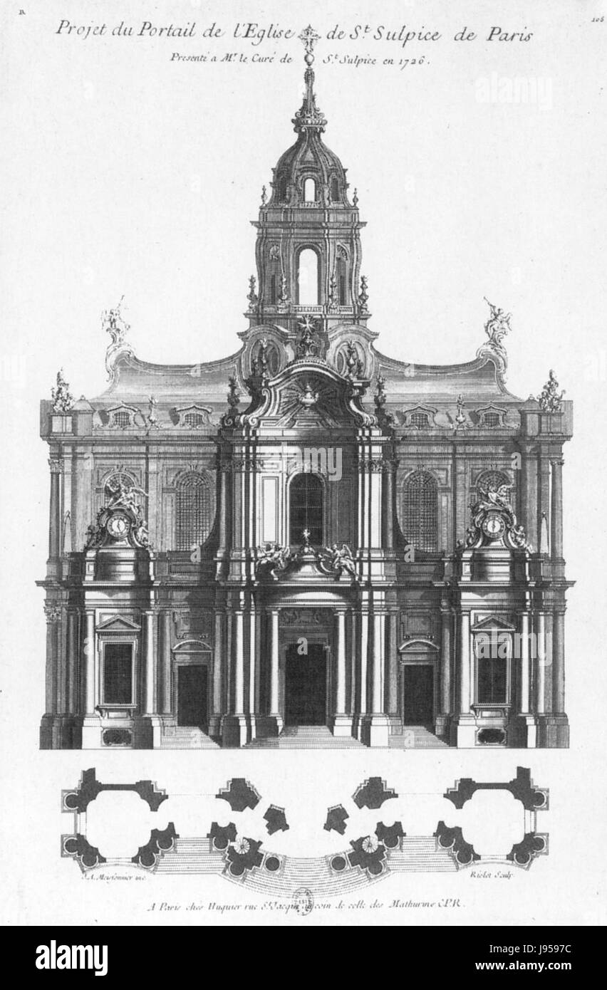 Saint Sulpice west facade design by Meissonnier 1726   Kalnein 1995 p110 Stock Photo