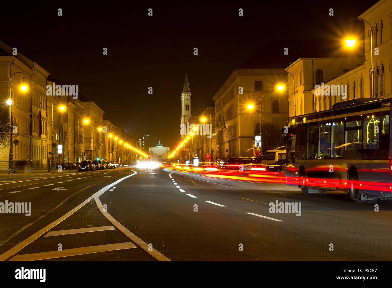 at night, night, nighttime, bavaria, munich, traffic, transportation, at night, Stock Photo