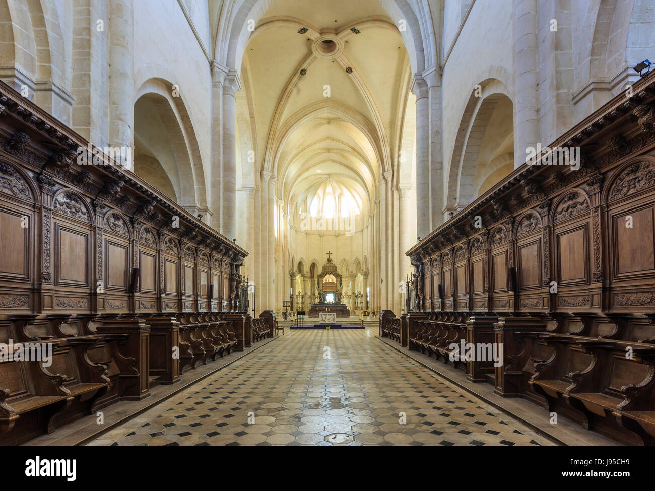 France, Yonne, Pontigny, Cistercian abbey of Pontigny, the church, stalls and choir Stock Photo