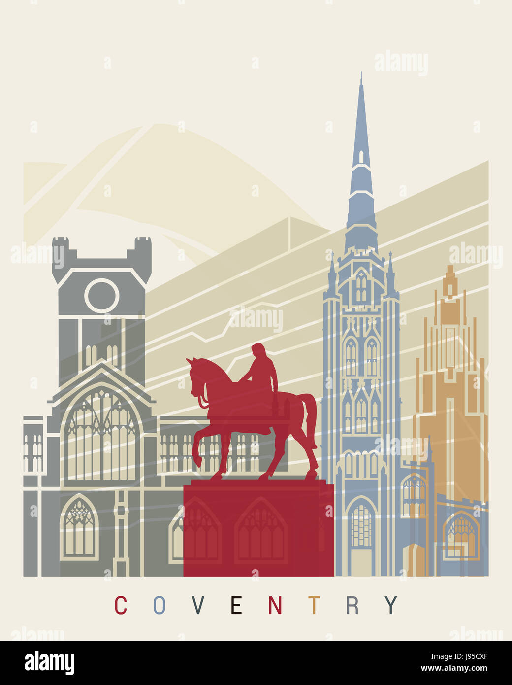 Coventry skyline poster in editable vector file Stock Photo