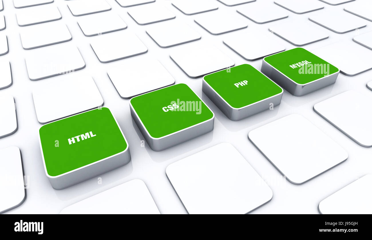 3d pads green - html css php mysql 2 Stock Photo - Alamy