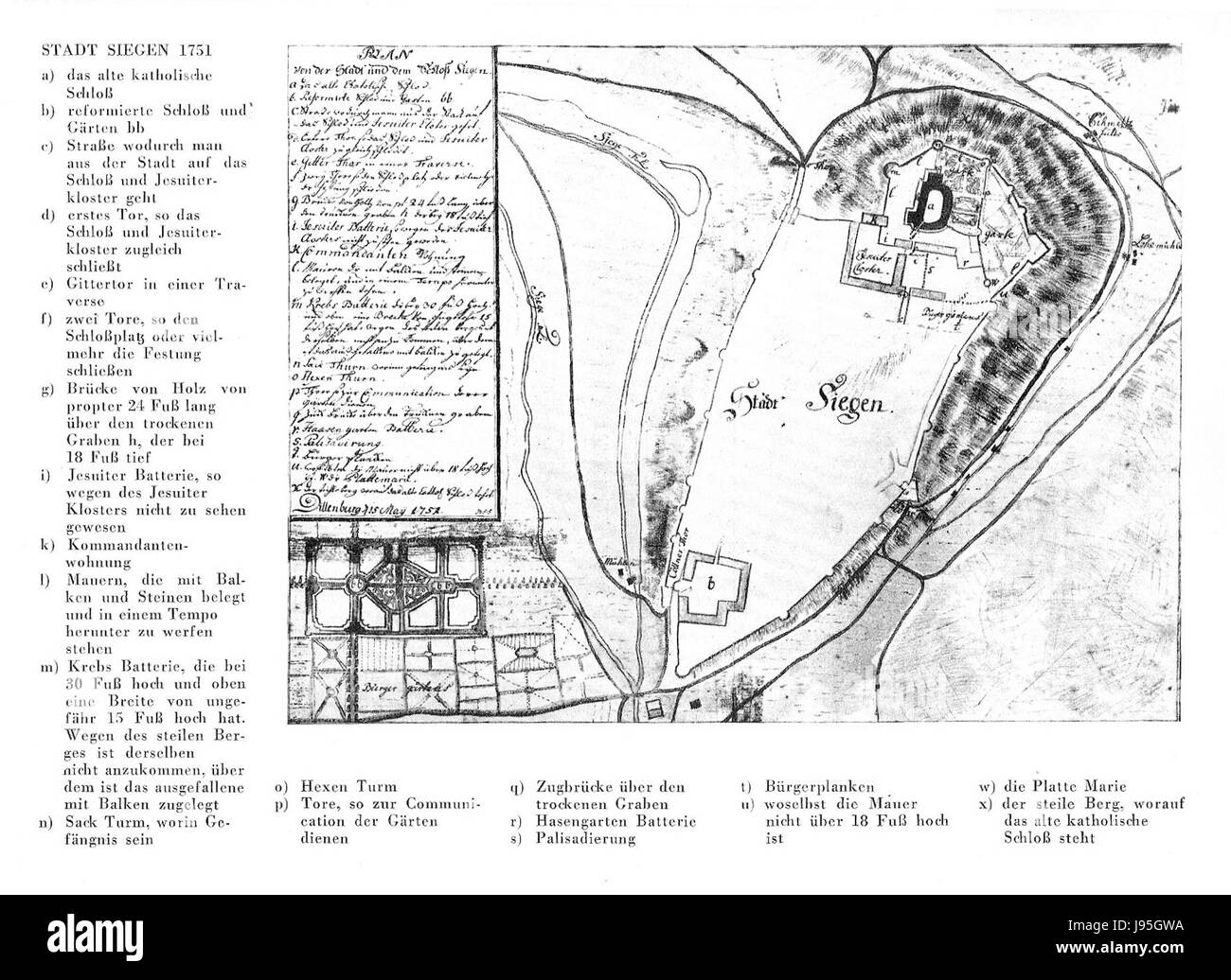Siegen Stadtplan 1751 Stock Photo