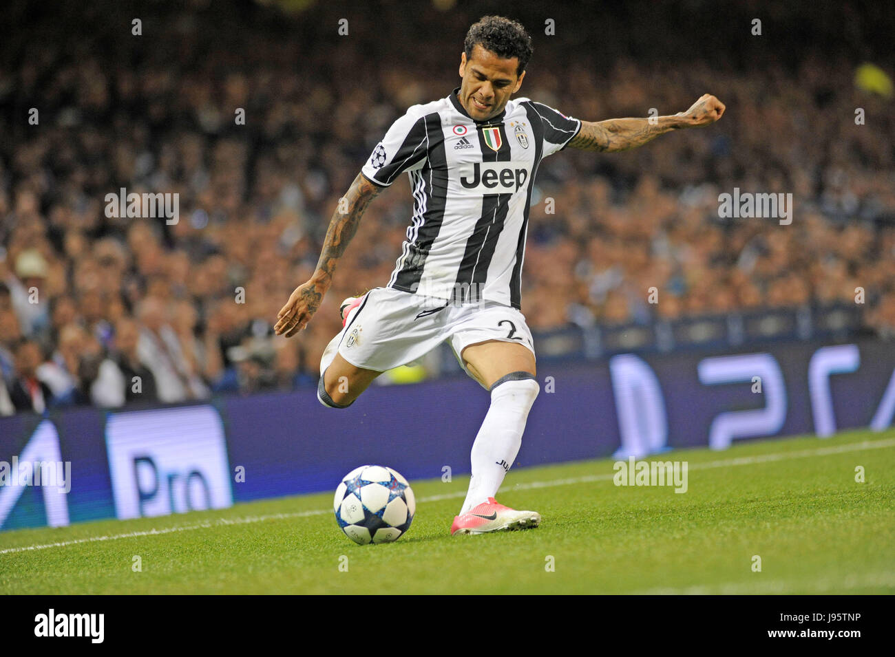 Cardiff, UK. 04th June, 2017. Dani Alves of Juventus during the UEFA Champions  League Final between Juventus and Real Madrid CF at the National Stadium of  Wales in Cardiff : Credit: Phil