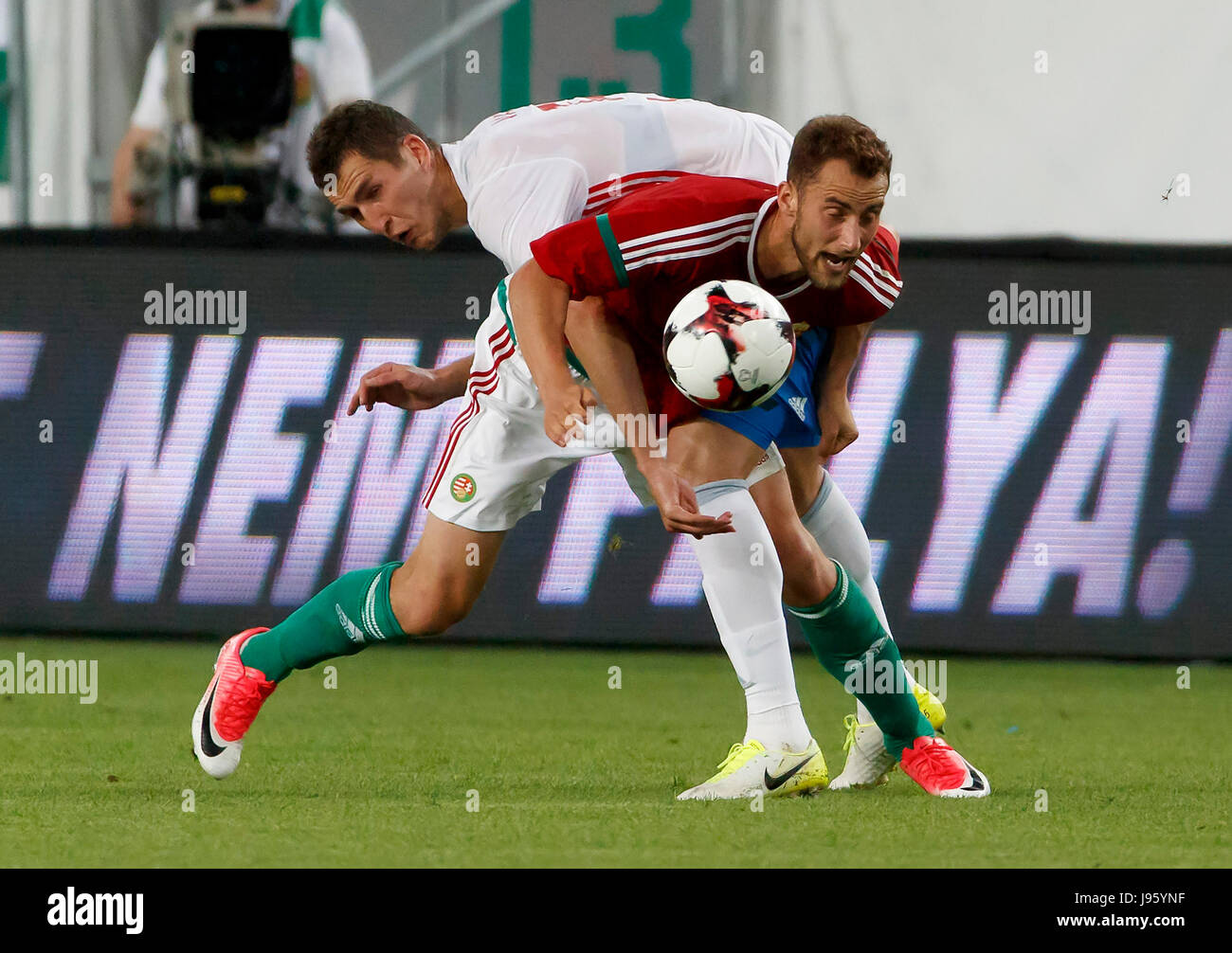 Budapest, Hungary. 05th June, 2017. BUDAPEST, HUNGARY - JUNE 5: Viktor Vasin (L) of Russia fouls Marton Eppel (R) of Hungary during the International Friendly match between Hungary and Russia at Groupama Arena on June 5, 2017 in Budapest, Hungary. Credit: Laszlo Szirtesi/Alamy Live News Stock Photo