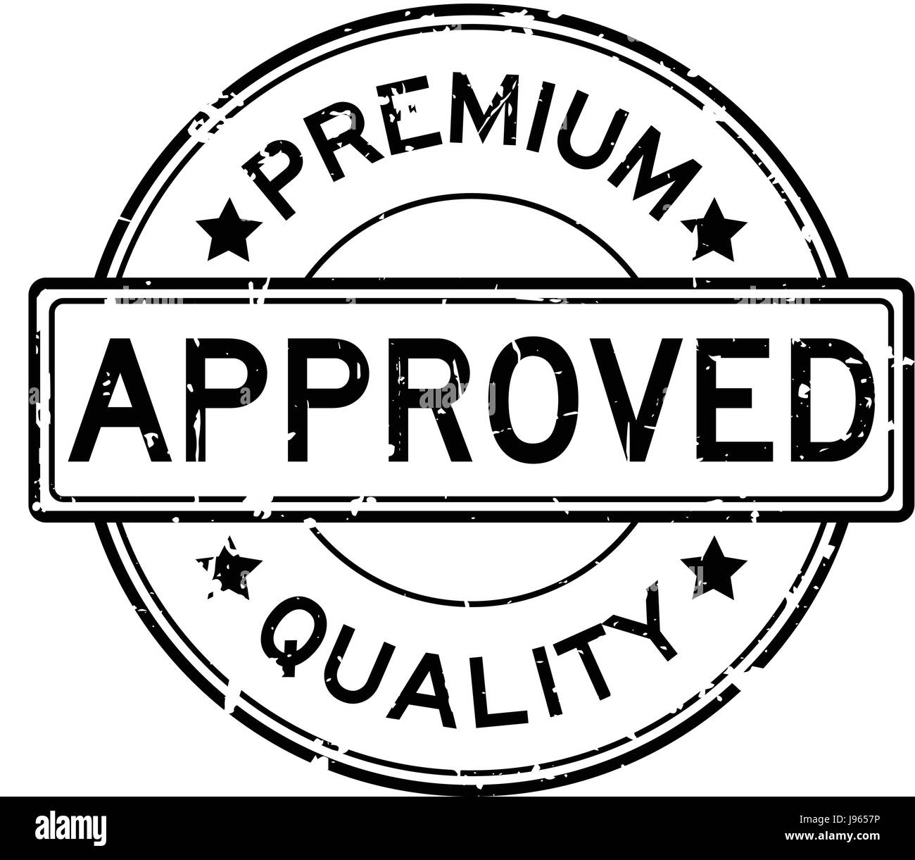 Grunge black premium quality approved round rubber seal stamp on white ...