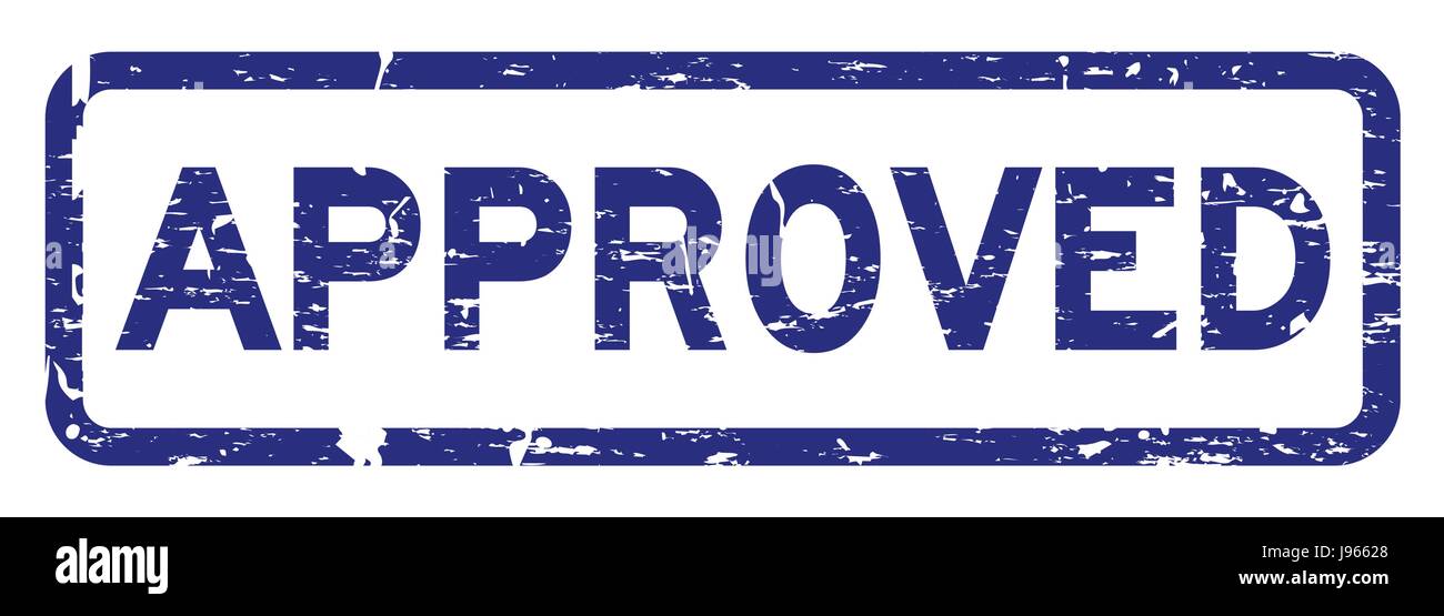 Grunge blue approved square rubber seal stamp on white background Stock ...