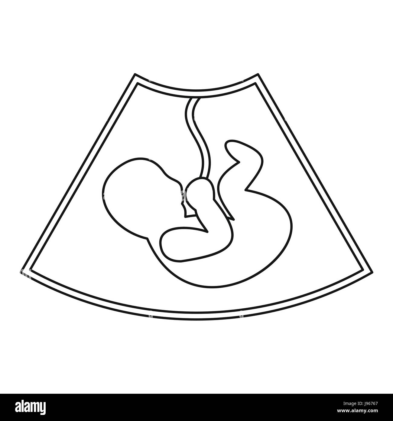 Baby inside a mothers womb icon, outline style Stock Vector