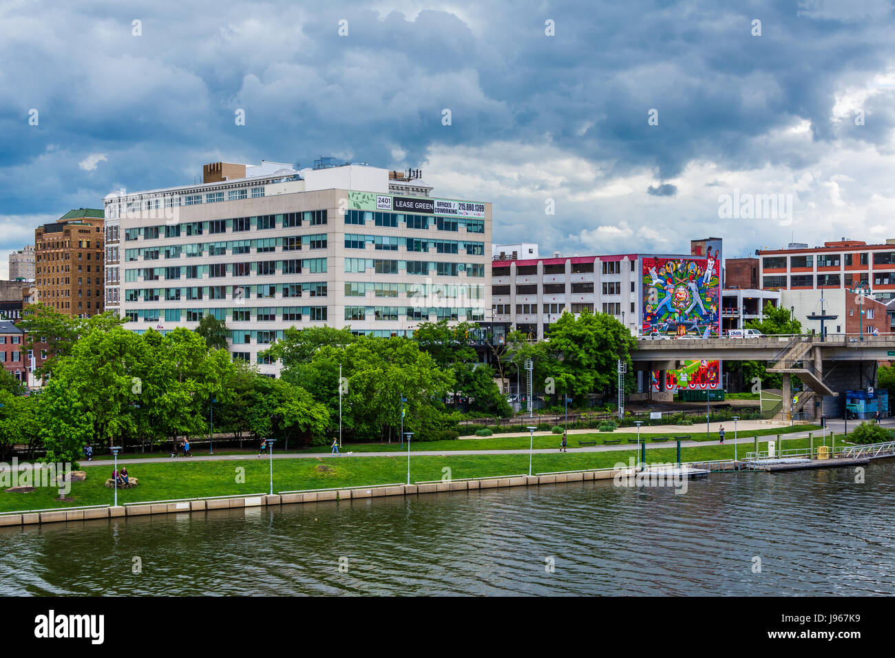 Buildings along the Schuylkill River in Philadelphia, Pennsylvania. Stock Photo