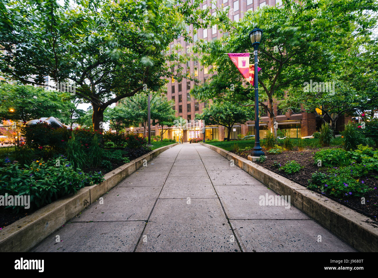 Garden and walkway at a park in Center City, Philadelphia, Pennsylvania