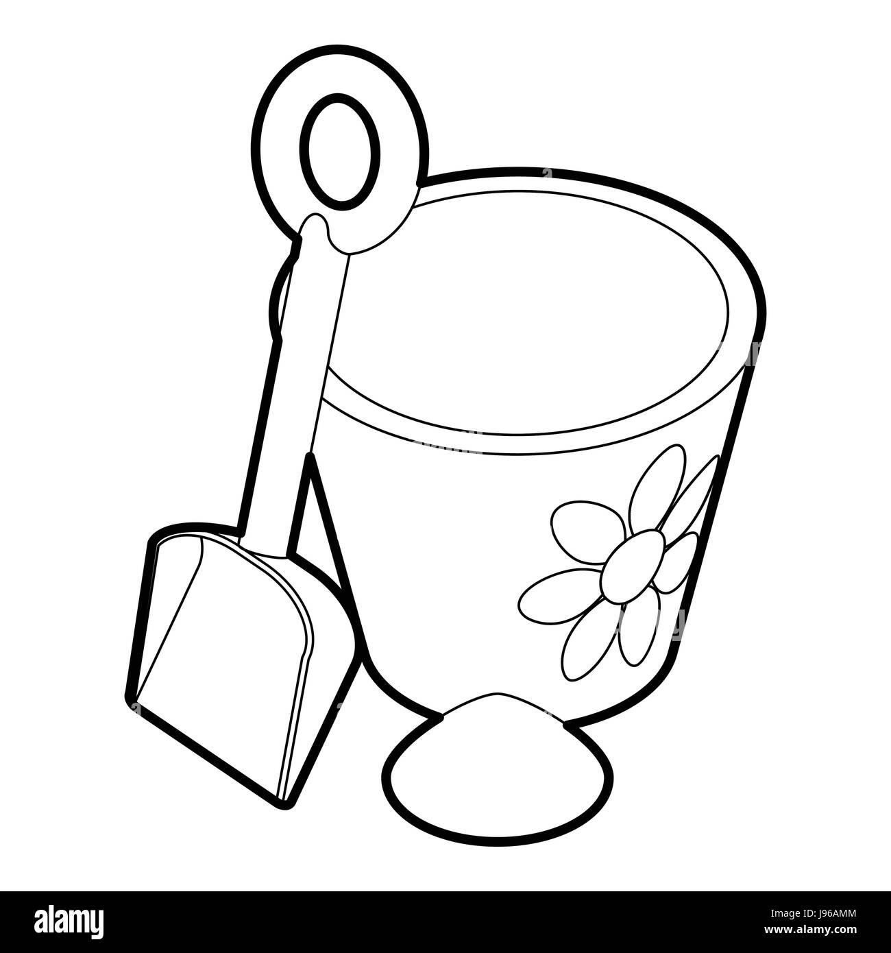 Children bucket with shovel icon, outline style Stock Vector