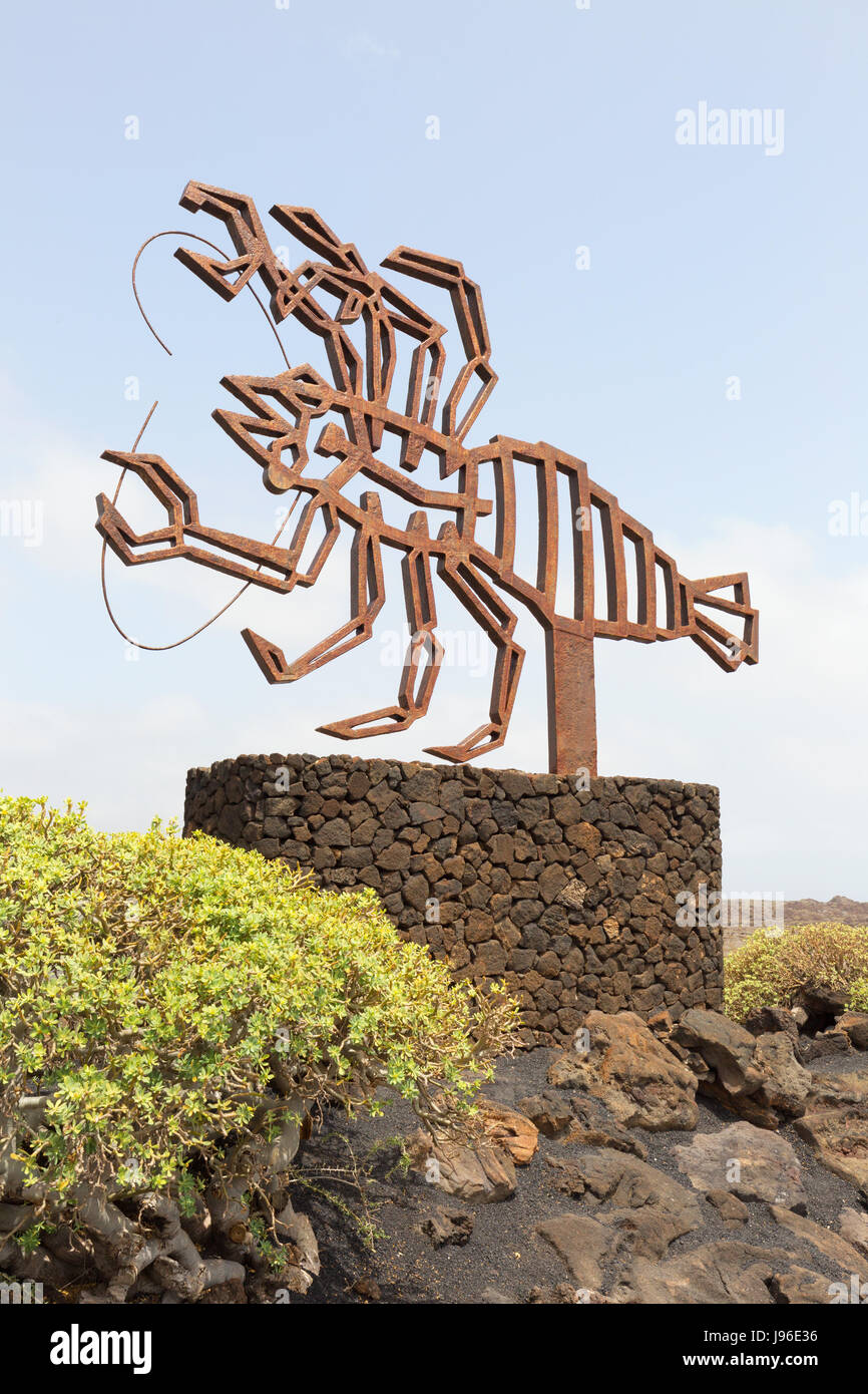 Sculpture of a crab or lobster by artist Cesar Manrique at the entrance to Jameos del Agua, Lanzarote, Canary Islands Europe Stock Photo