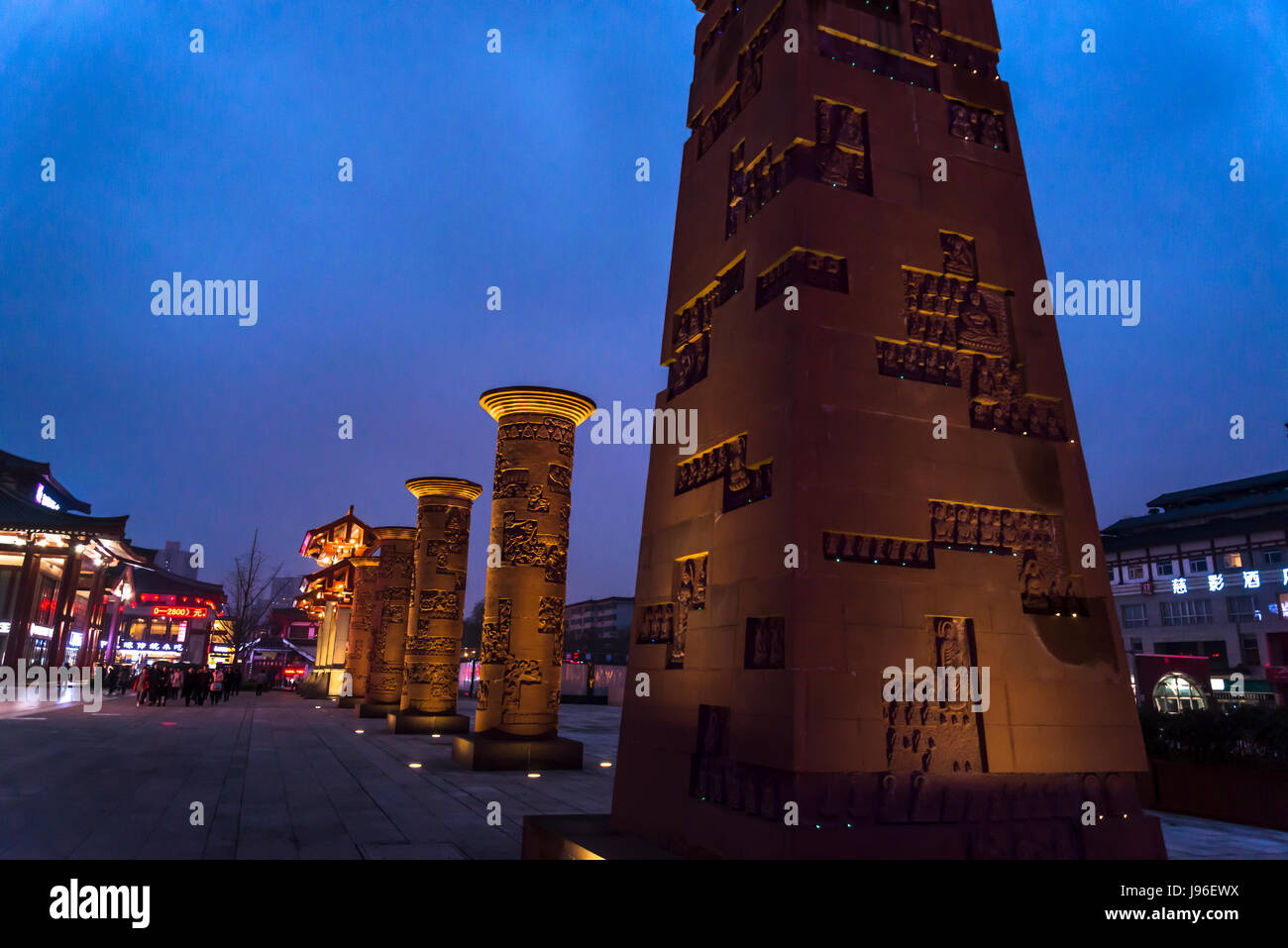 Culture columns at Tang Dynasty plaza, North square, Xian, Shaanxi ...