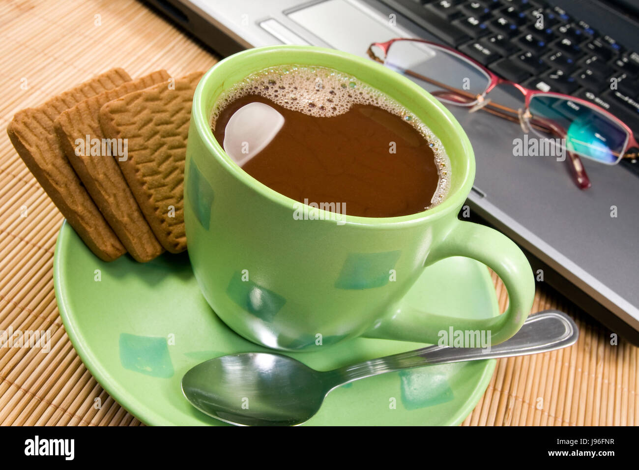 cup, laptop, notebook, computers, computer, business dealings, deal, business Stock Photo
