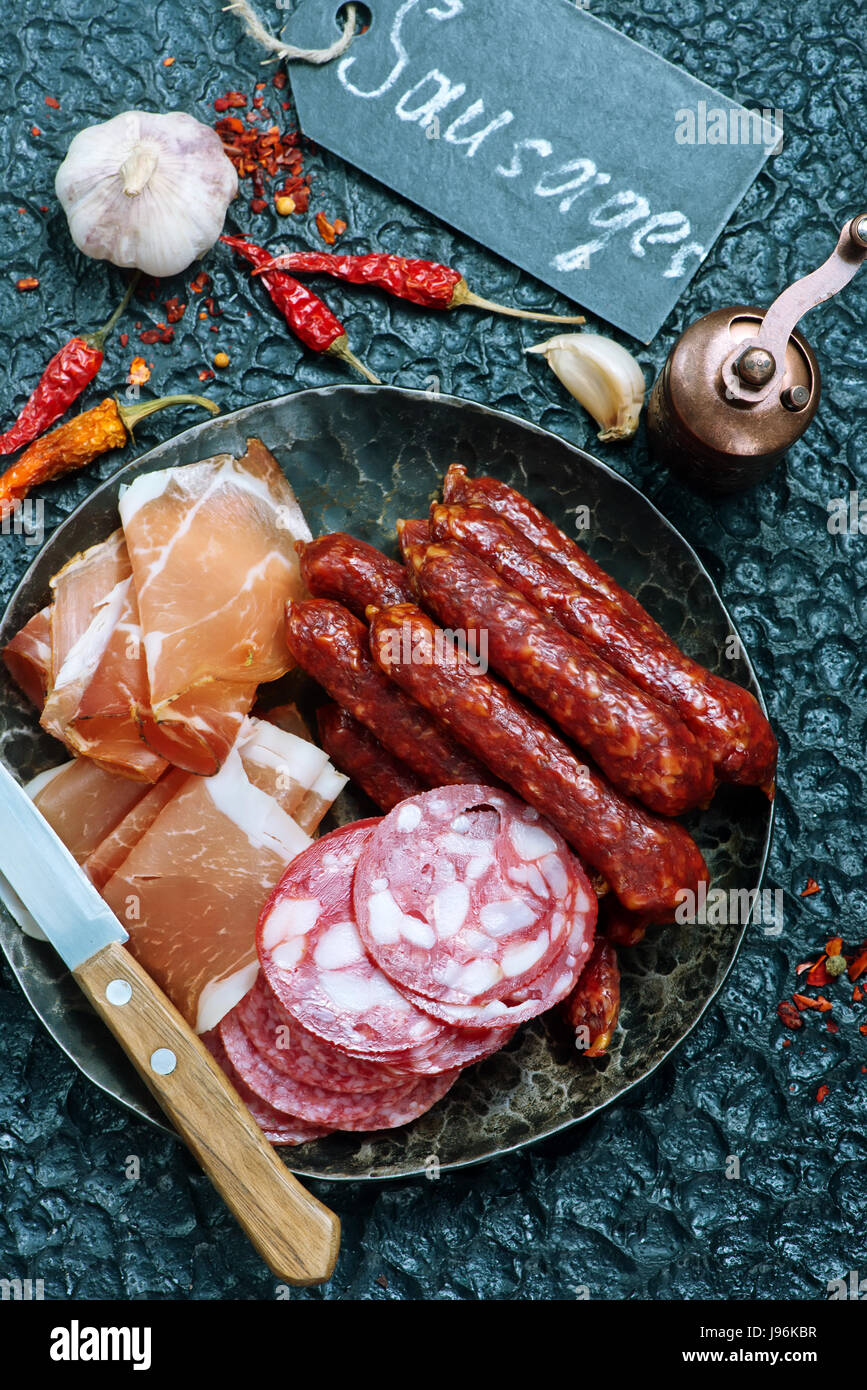 Italian ham, smoked sausages and salami, stock photo Stock Photo Alamy