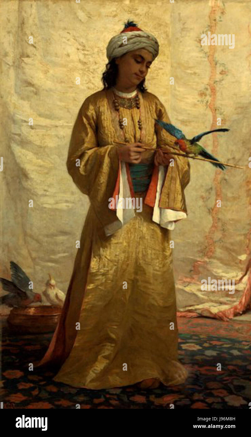 A Moorish Girl with Parakeet Henriette Browne Stock Photo