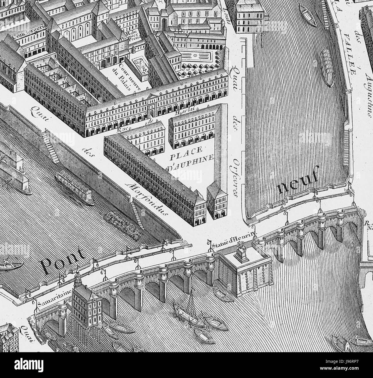 パリ鳥瞰図　エッチング　ポンヌフ付近 The map of paris hi-res stock photography and images - Alamy